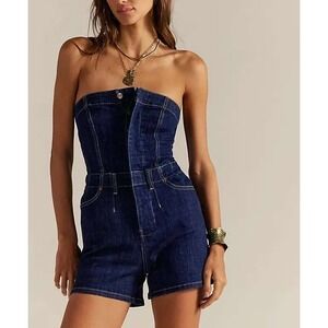 We the Free Dream Love Denim Strapless Romper Medium NWT